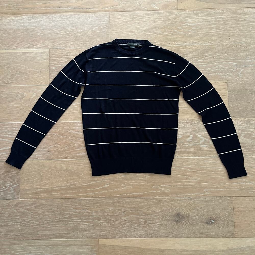 French Connection Men's Navy White Striped Lightweight Sweater Medium